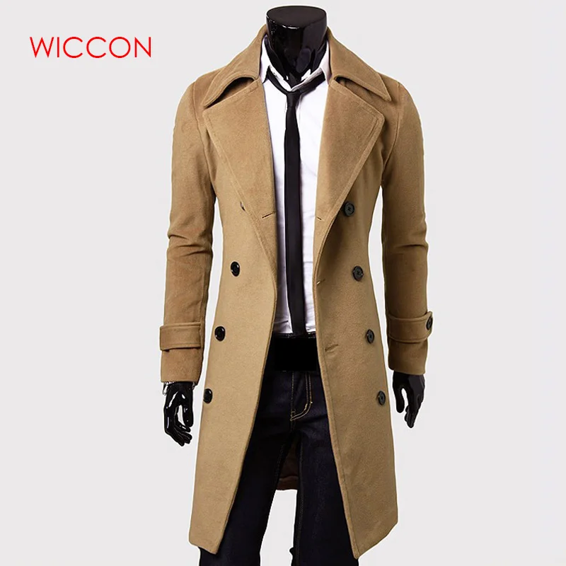 Long Slim Men Wool Trench Coat Double-breasted Lapel Windbreaker Male Fashion Autumn Winter Coat Long Design Trench Male