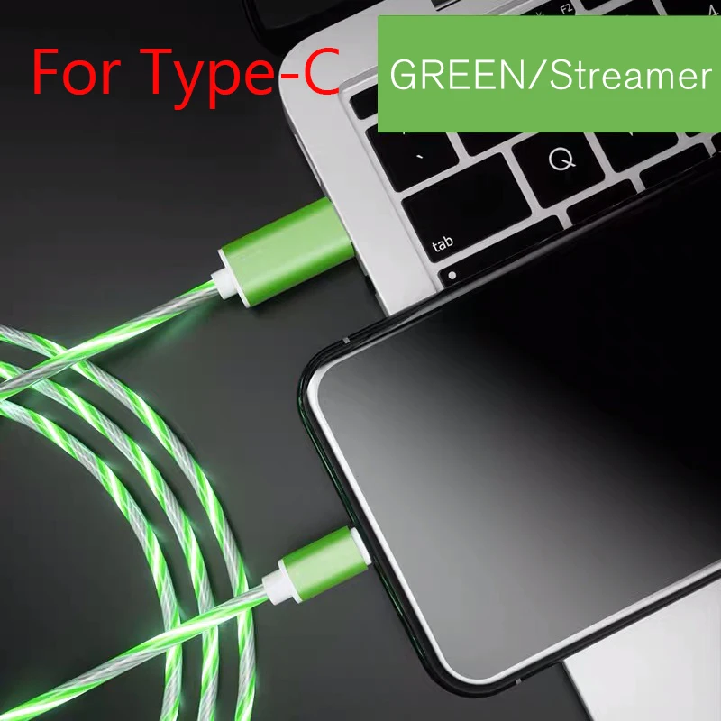 Стример зарядное устройство type-C type C USB C для samsung A50 Micro USB кабель для зарядки светодиодный 2A кабель для быстрой зарядки для iPhone шнур для зарядного устройства - Цвет: TypeC-Green