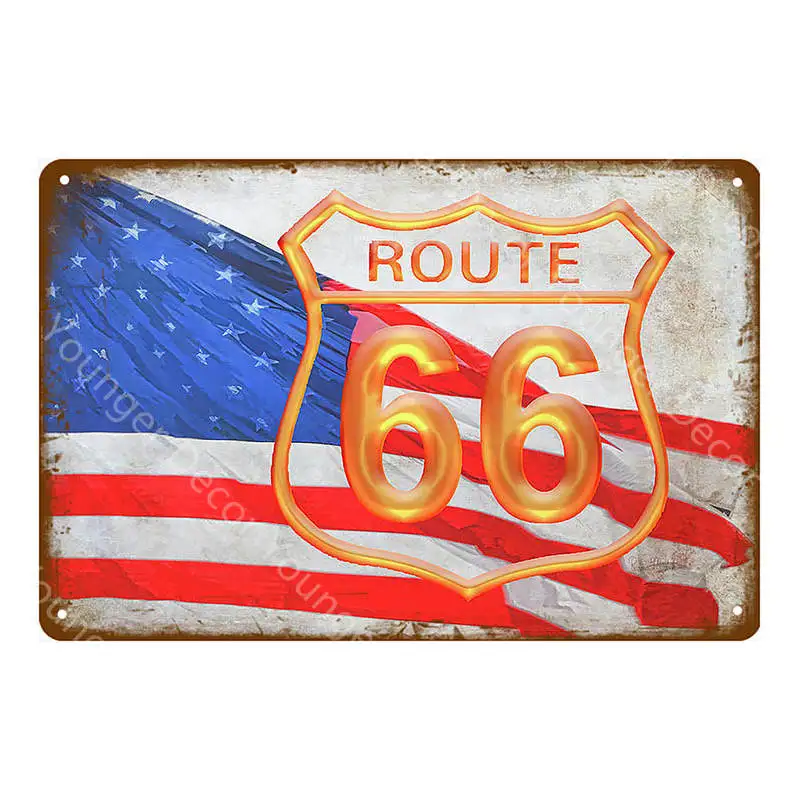 Старинный Route 66 металлическая пластина шоссе дорога автомобиль автобус оловянные знаки бар паб кафе домашний декор гараж настенная живопись американская табличка - Цвет: YD7776G