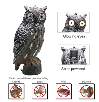 

LED Light Owl Decoy Repeller Bird Pest Repellent Deterrent Large Realistic Rotating Head Bird For Garden Barns Outdoor