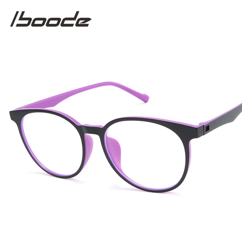 Iboode анти голубой луч оправа для компьютерных очков женщин TR90 сверхлегкие круглые прозрачные очки мужские защитные очки для глаз - Цвет оправы: Black Purple