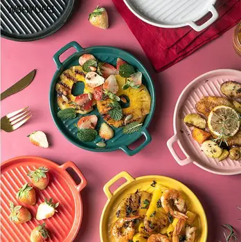 

1pcs Nordic binaural square snack dish salad bowl baking dish ceramic dish baked rice dish easy to clean kitchen tools