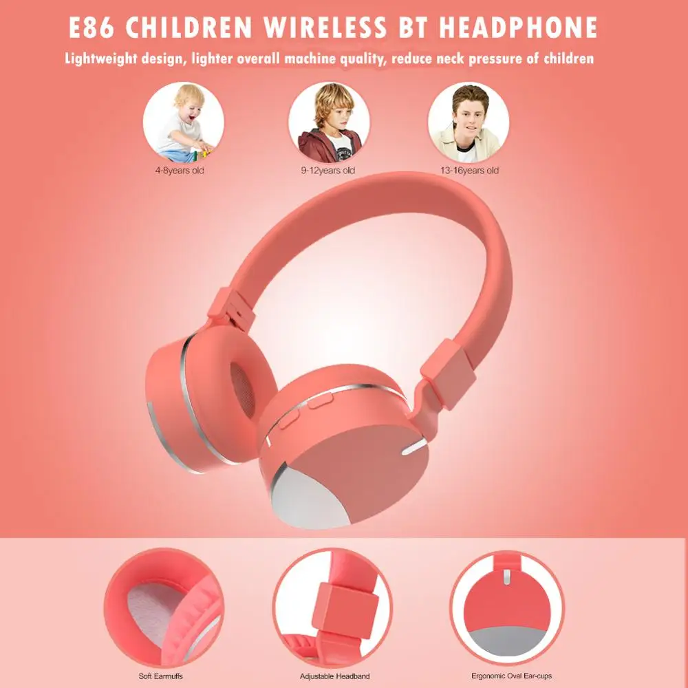 E86 Детские беспроводные Bluetooth стерео наушники с шумоподавлением, гарнитура, Новые Bluetooth наушники, лучший подарок для детей