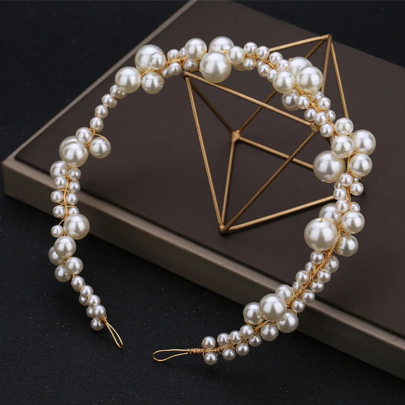 Princess Pearl Crown and Earrings Set For Brides Wedding Jewelry Pearl Headbands Headdress Bridal Tiara Diadem Headband Hairband