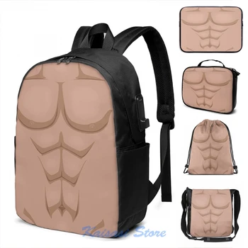 

Funny Graphic print COSPLAY Bare Chest Six Pack - MID USB Charge Backpack men School bags Women bag Travel laptop bag