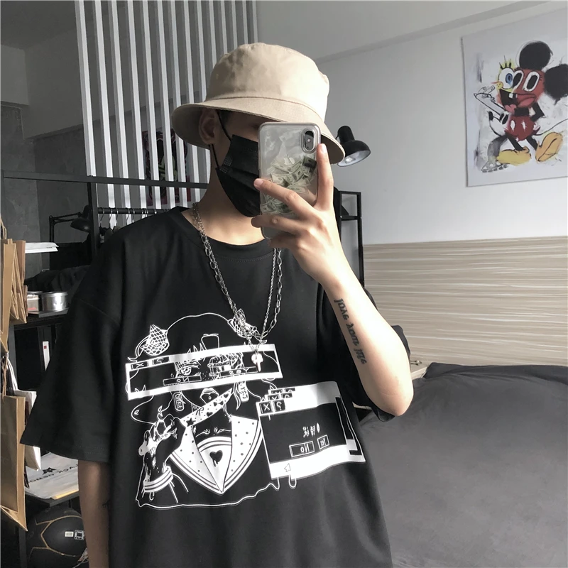 ZSIIBO Лето ins Harajuku стиль ретро комикс девушка печать дикая Свободная Повседневная футболка с коротким рукавом Мужская и женская рубашка
