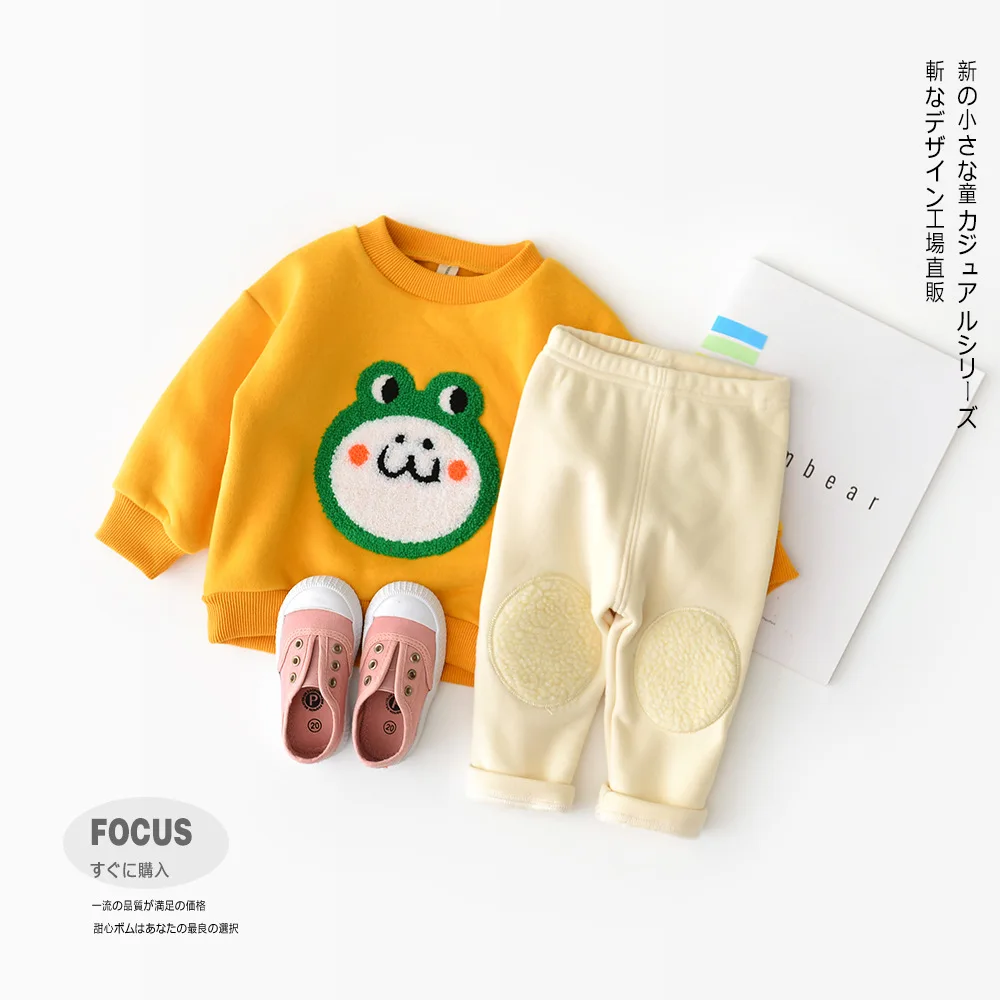 Детская одежда в зимнем стиле; теплые детские бархатные леггинсы на коленях