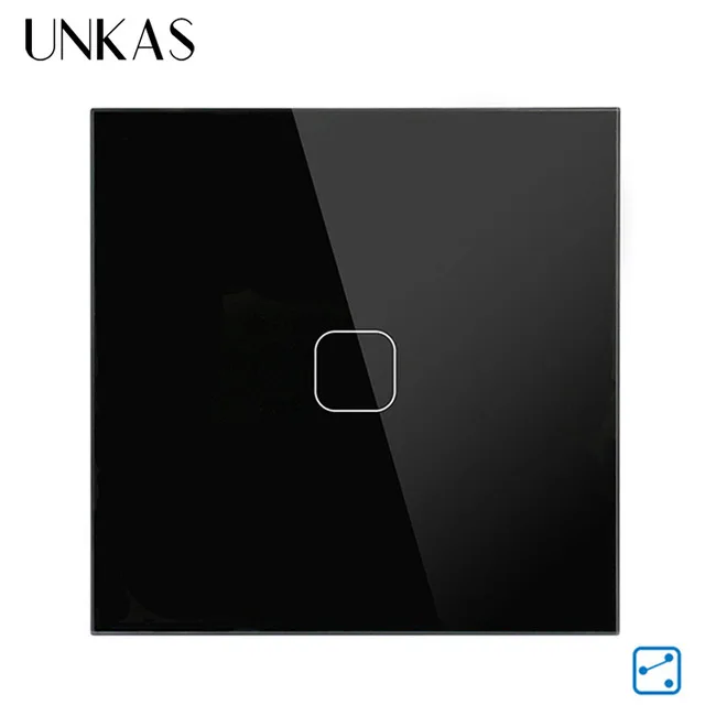 1 Gang 2 Way Black UNKAS с украшением в виде кристаллов Стекло Панель, 220-250V ЕС Стандартный стены вытертые штаны сенсорный выключатель света 1/2 Gang 2 Way Управление Сенсорный экран переключатель - Цвет: 1 Gang 2 Way Black