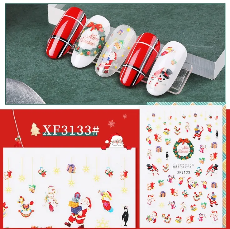 XF3133 Новые 3d Рождественские Мультяшные наклейки для дизайна ногтей Наклейка для ногтей Санта-Клаус Снеговик Полные Обертывания дизайн наклейки 1 шт - Цвет: XF3133