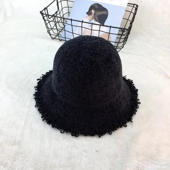 

Autumn and winter fashion Japanese fluffy big brim fisherman hat ladies all-match solid color leisure basin hat