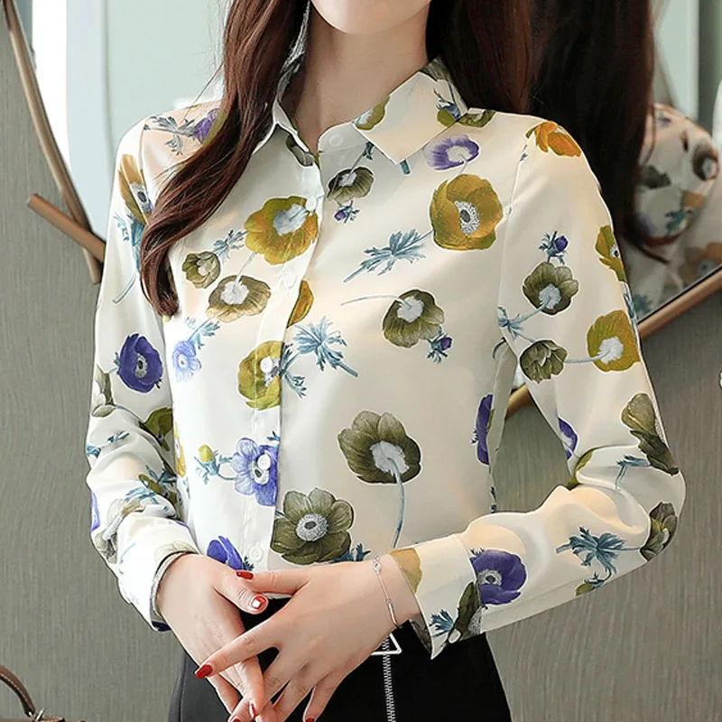 

Blusas mujer de moda 2019 ladies tops chiffon blouse shirts for women tops long sleeve printing harajuku shirts button tops 0272