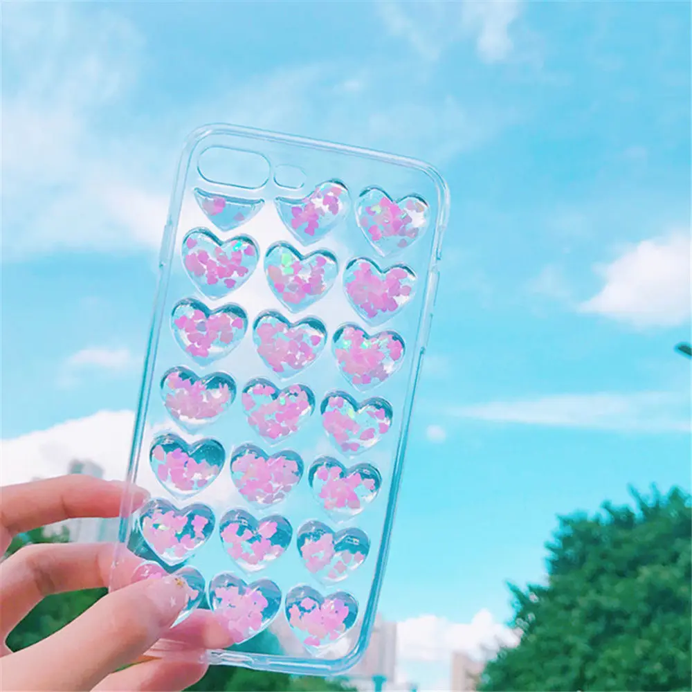 Lovebay Прозрачный 3D чехол для телефона с сердечком для iPhone 11 Pro Max 7 8 6 6S Plus X XR XS Max 5 5S SE блестки мягкая задняя крышка из ТПУ
