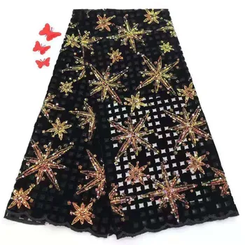 

African Sequins Lace Fabric 2019 High Quality Lace Material French Nigerian Tulle Lace Fabrics For Wedding Dress