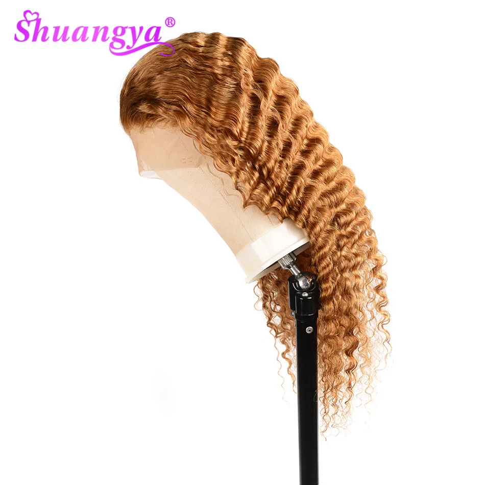 

Shuangya Hair Peruvian Deep Wave Wig 13x6 Colored Human Hair Wigs Remy Hair Lace Front Human Hair Wigs Color 27 Lace Front Wig