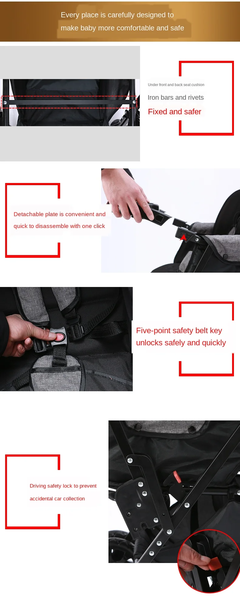 Double baby Stroller for Twins Omni-directional Wheels Half Lying Twin Baby Stroller Baby Double Jogging Stroller 360 Degree