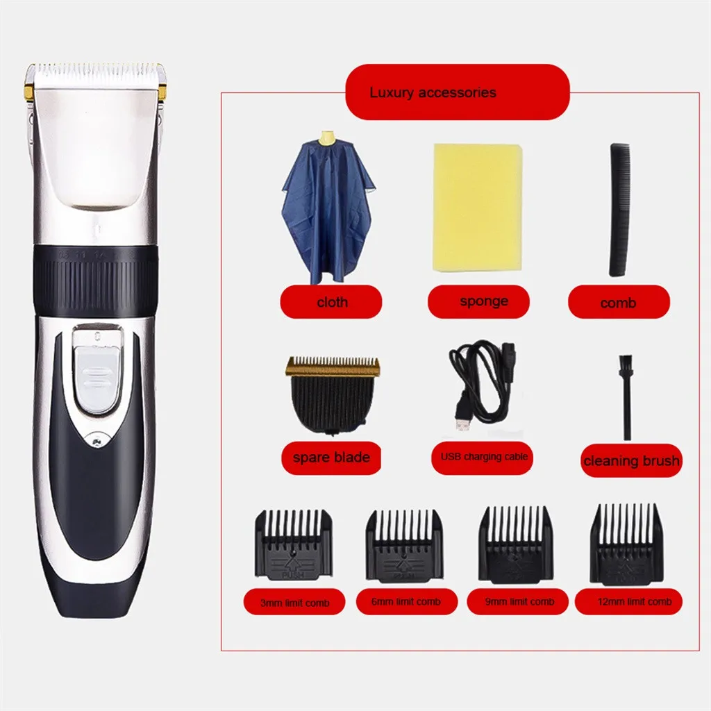 USB перезаряжаемая Беспроводная Машинка для стрижки волос профессиональный