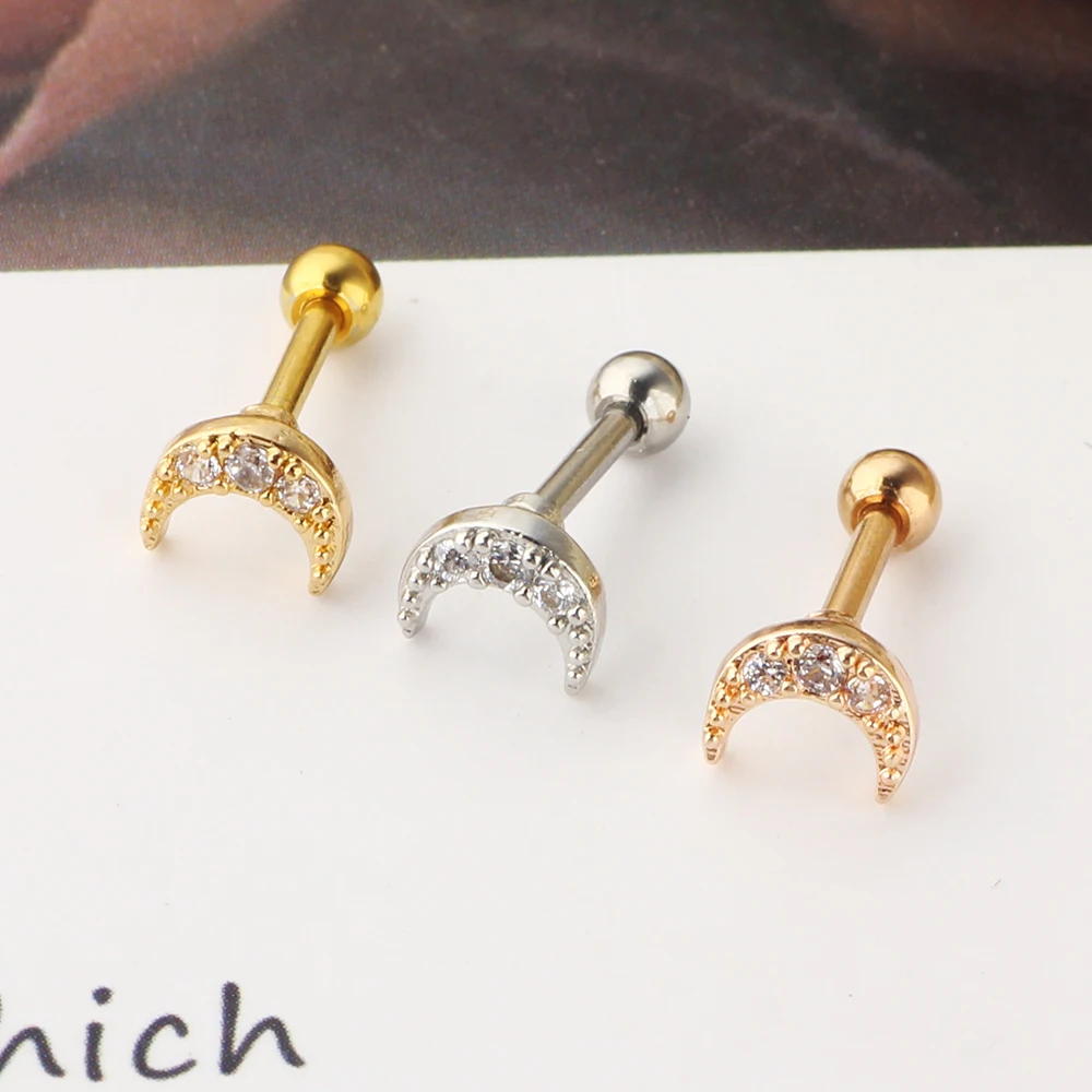 Surgical Steel Prong Set Zircon Crystal Ear Cartilage Tragus Helix Piercing Bar Top Upper Stud Earring Tunnel Plugs 16g