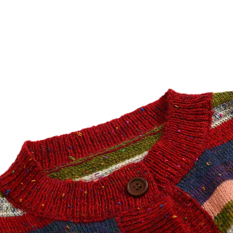 Fashion Za Sweater Women Vintage Stripe O-Neck Chic Single Breasted Cardigan Long Sleeve Loose Knit Sweaters Female Ladies
