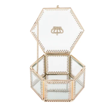 

Cosmetics Storage Hexagon Case Flowers Container Geometric Terrarium with Cover for Earring Teens Men Home Garden Wedding Gifts