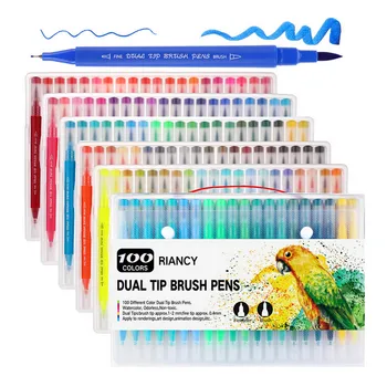 

100-Color Dual-Tip Watercolor Marker Water Coloring Brush Pen Set with Triangle Handle for Kids Adults Artists Drawing Sketching