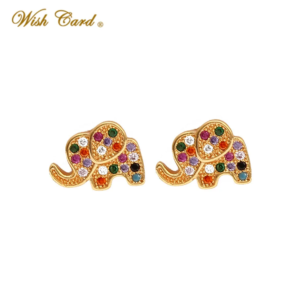 

Wish Card Animals Elephant Stud Earrings For Women Rose Gold Color CZ Micro Paved Ear Jewelry Prevent Allergy Piercing Earring