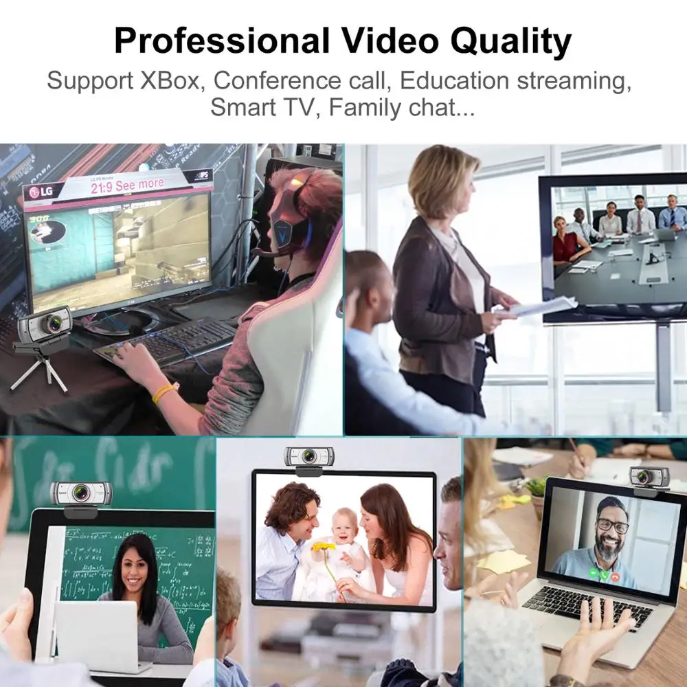 C920 Pro 120 ° 광각 웹캠, 풀 HD 1080P, 삼각대 포함, 공식 소프트웨어, USB 웹 카메라 소프트웨어 제어, Mac PC용, 신제품