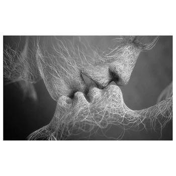 

Couple Kiss Abstract Wall Art on Canvas Prints Modern Sweet Kiss Home Decorative Pictures for Living Room Decor(60x100Cm)