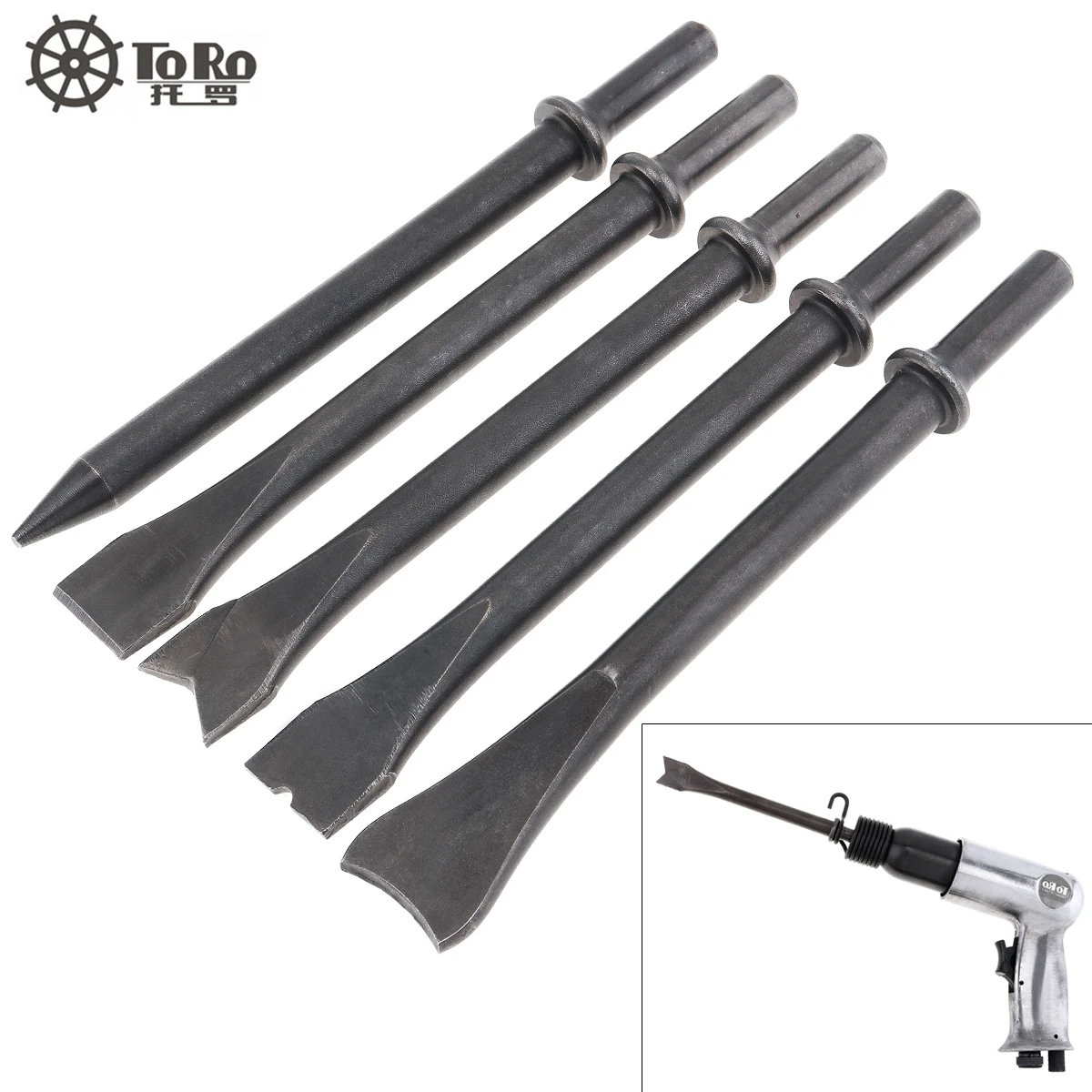 4pcs/5pcs Hard 45# Steel Solid Short Long Air Chisel Impact Head Support Pneumatic Tool Accessories for Cutting Rusting Removal