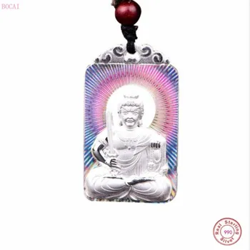 

BOCAI s999 pure silver eight life Buddha pendants men's dazzling color 12 zodiac God of protection thousand hand Avalokitesvara