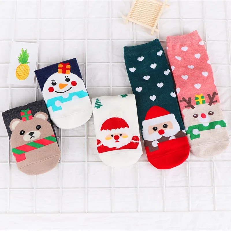 5 пар носков с рождественским Санта Клаусом женские хлопковые короткие зимние носки с лосем Повседневные Носки с рисунком оленя и снеговика для рождественского подарка