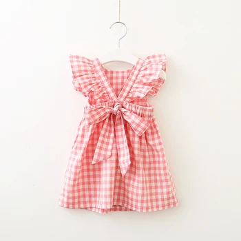 

Flofallzique 2020 Plaid Round Neck Lotus Sleeves Comfortable Summer Baby Girls Dresses for Outdoor Casual Daily Kids Clothes