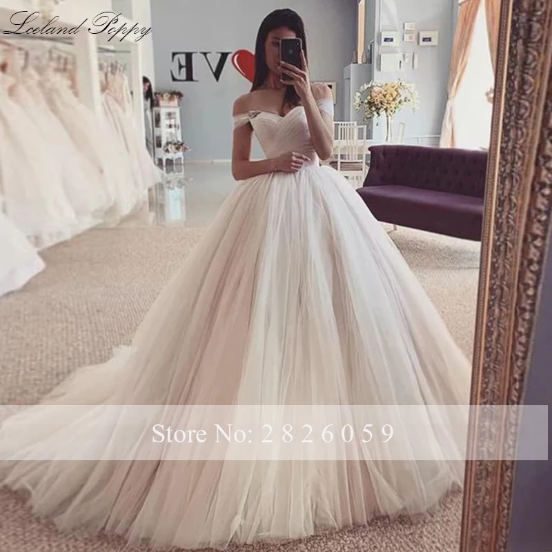 Потрясающее ТРАПЕЦИЕВИДНОЕ Плиссированное Тюлевое свадебное платье vestido de noiva с открытыми плечами длиной до пола без рукавов Свадебные платья