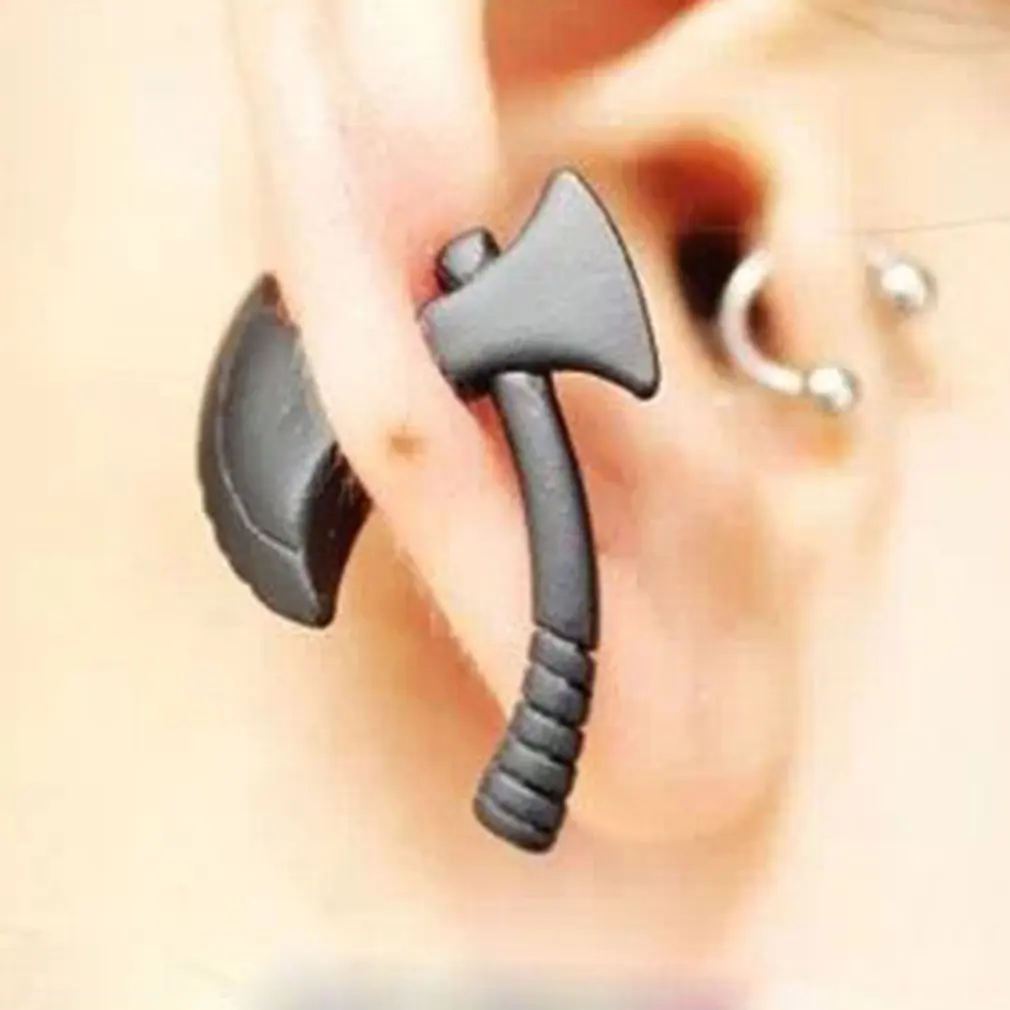 

Creazy 1 Pair 3D Axe Hatchet Earring Cool Punk Rock Unique Ear Stud Body Piercing Three-dimensional Axe Piercing Earrings Unisex