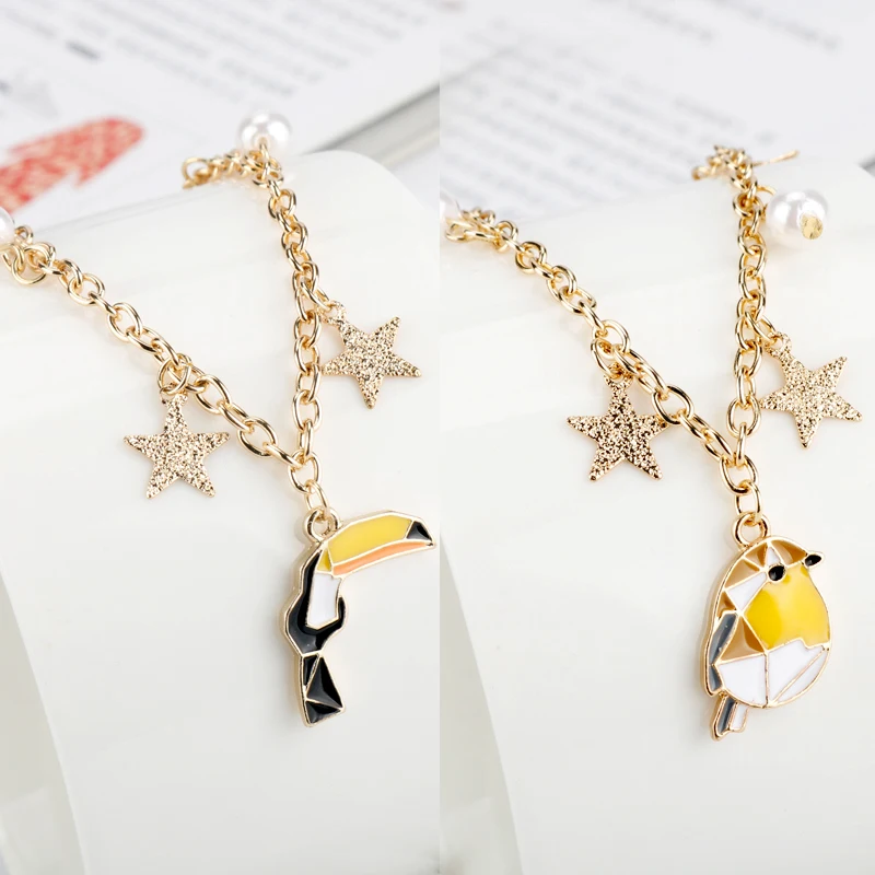 Star Women Bracelet Imitation Pearl Animals Bangles Cute Crow Bird Metal Chain Accessories Jewelry for Girls Christmas | Украшения и