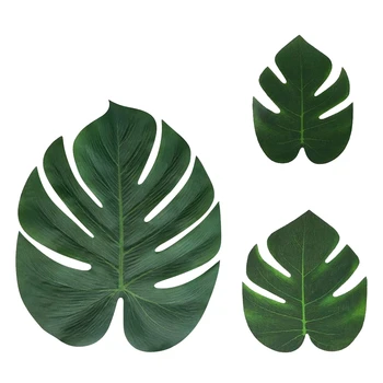 

120Pcs Artificial Tropical Palm Leaves in 3 Sizes, Hawaiian Luau Party Jungle Beach Theme Table Decoration Accessories