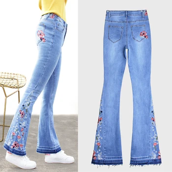 

Women's Fashion Slim Wide Leg Pants Women's Denim Flare Women's Embroidered Denim Pants Jeans