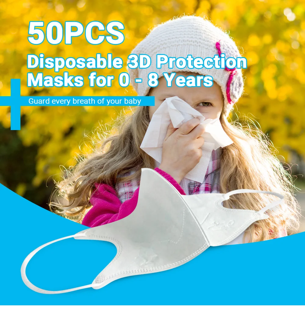 

50PCS Disposable Children Masks 3-Layer Protection Elastic Earloop Dustproof Anti Spit Splash Unisex Anti-Dust Protective Mask