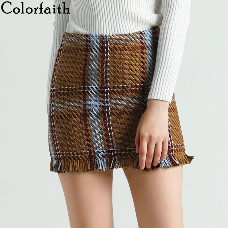 Осень-зима 2020 Женская юбка в клетку с бахромой трапециевидная выше колена модная