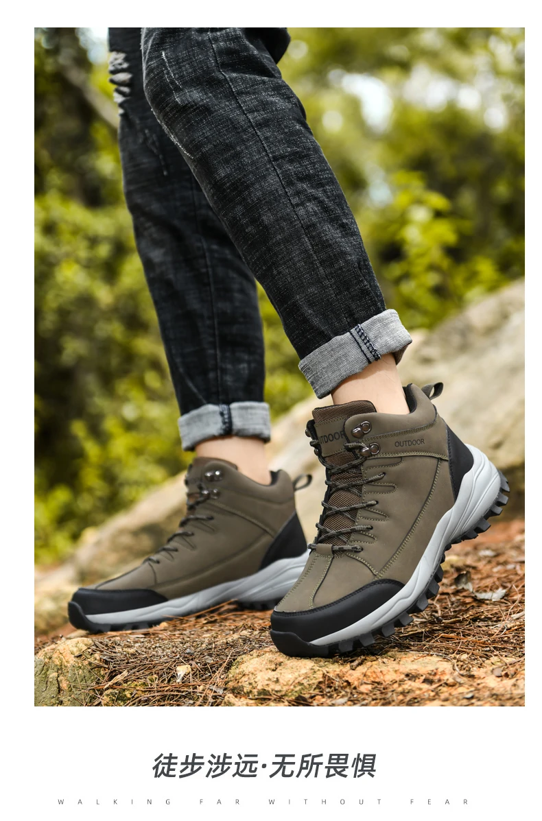 Large Size Ankle Boots Men Winter Outdoor Warm Fur Non Slip Snow Shoes Black Sneakers Fashion Footwear Cowboy Boots Lace Up Work