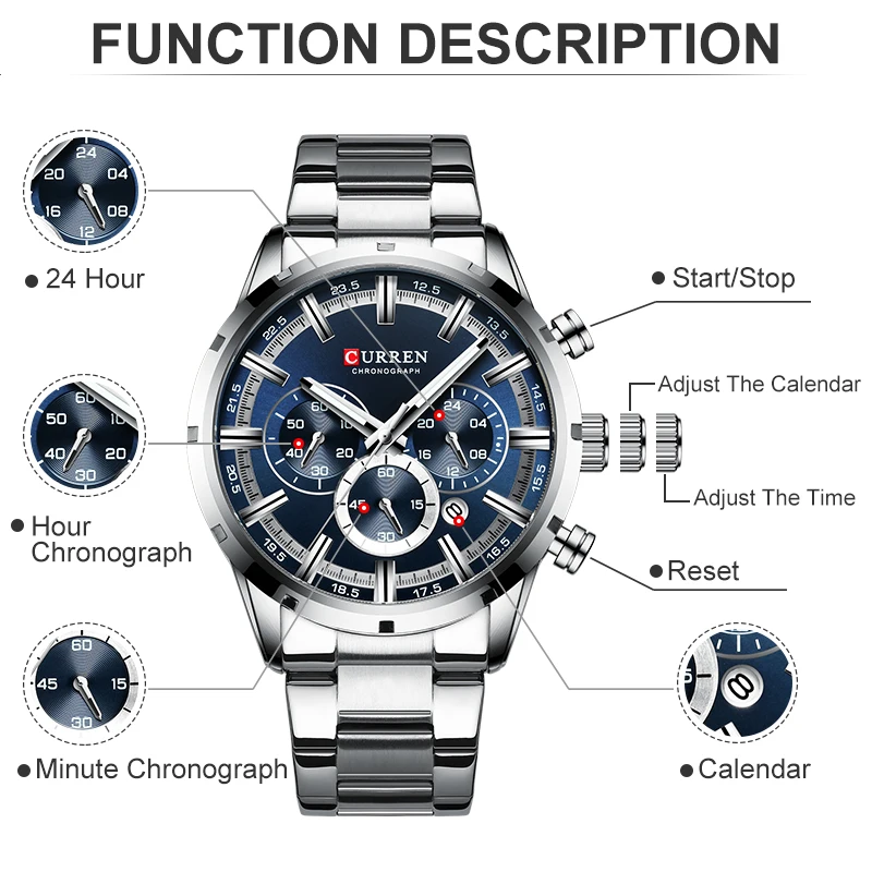 Watches Curren Luxury Brand Business Quartz Watch Men Waterproof Chronograph Date Male Clock-6