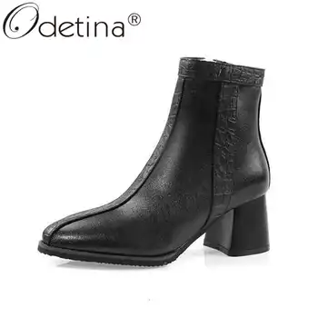 

Odetina Womens New Side Zipper Fretwork Sewing Short Boots Ladies Dress Winter Block Mid Heel Fashion Pointed Toe Ankle Boots
