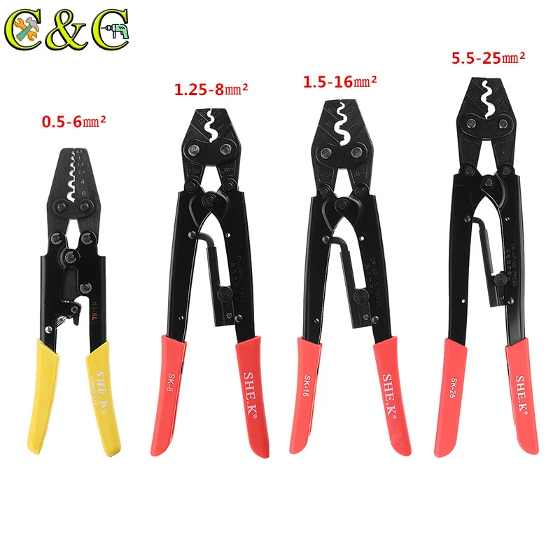 

0.5-25mm Ratchet Crimper Cable Wire Cutter Terminal Crimping Plier Cord End Terminals Tool For Cable End-Sleeves With 4 Sizes