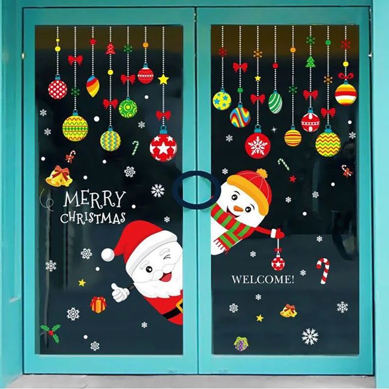 

60*45cm Quality Christmas Living Room Xmas Santa Claus Snowman Elk Stickers Window Showcase Glass Decor Poster Decorative Films