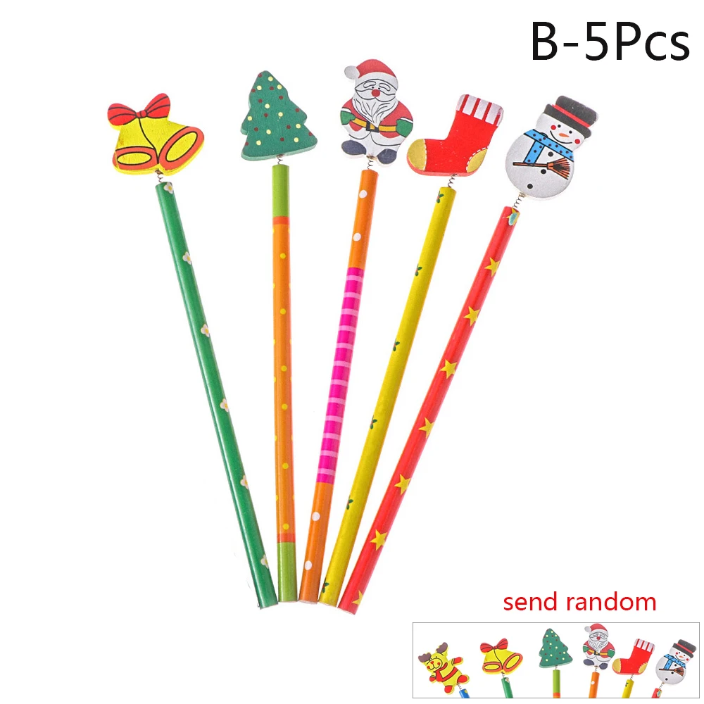 Творческий канцелярские принадлежности с рождественской тематикой 3/5 шт Санта Клаус снеговик дерево карандаш с колпачок с ластиком для школьные канцелярские принадлежности для детей подарки ручка - Цвет: B-5Pcs