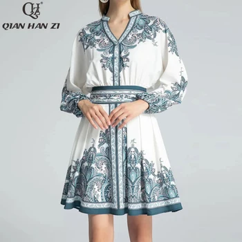 

Qian Han Zi 2020 new Summer Designer Fashion Women Dress Astonishing Graphic print slim vintage elegant dress