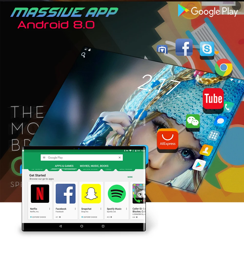 Дизайн 10,1 дюймов android 8,0 планшетный ПК 6 ГБ и 64 Гб Две sim-карты 1280*800 HD большой экран Двойная камера 8 ядер планшеты