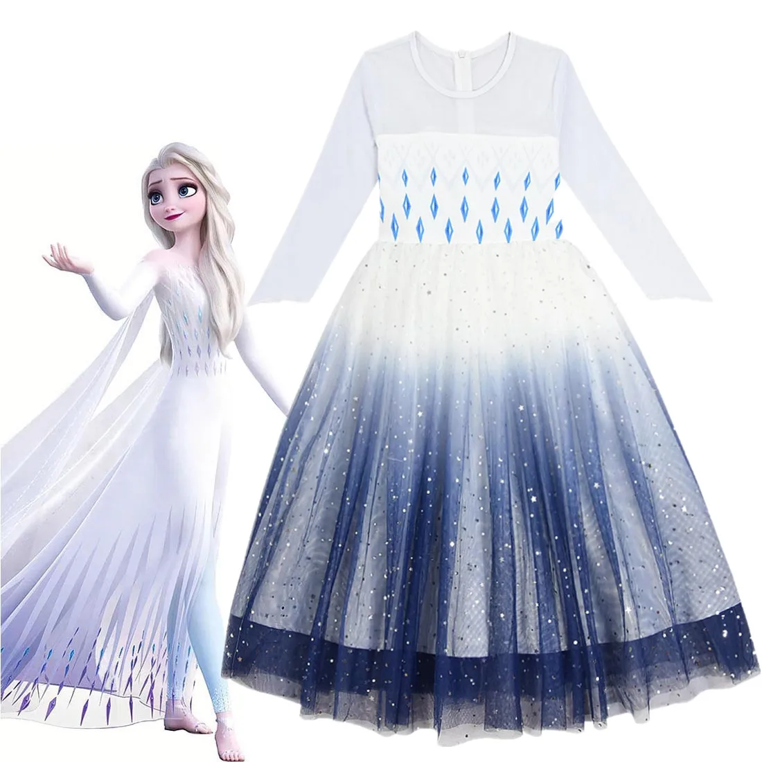 

2020 costume Elsa 2 cosplay Anna Elsa Princess Dress Kids Dresses For Girls Evening Party Dresses Flower Girls Wedding Gowns