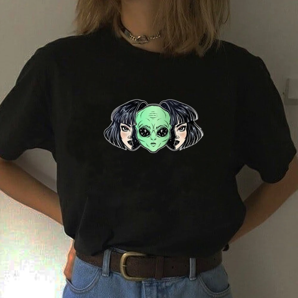 Женская хлопковая Футболка с принтом Three Angel Alien модная симпатичная хипстерская