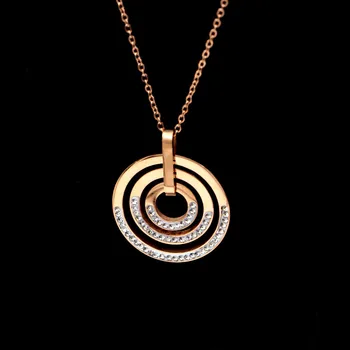 

Fashion big and small three-circle belt diamond necklace half-circle mud diamond rose gold clavicle chain