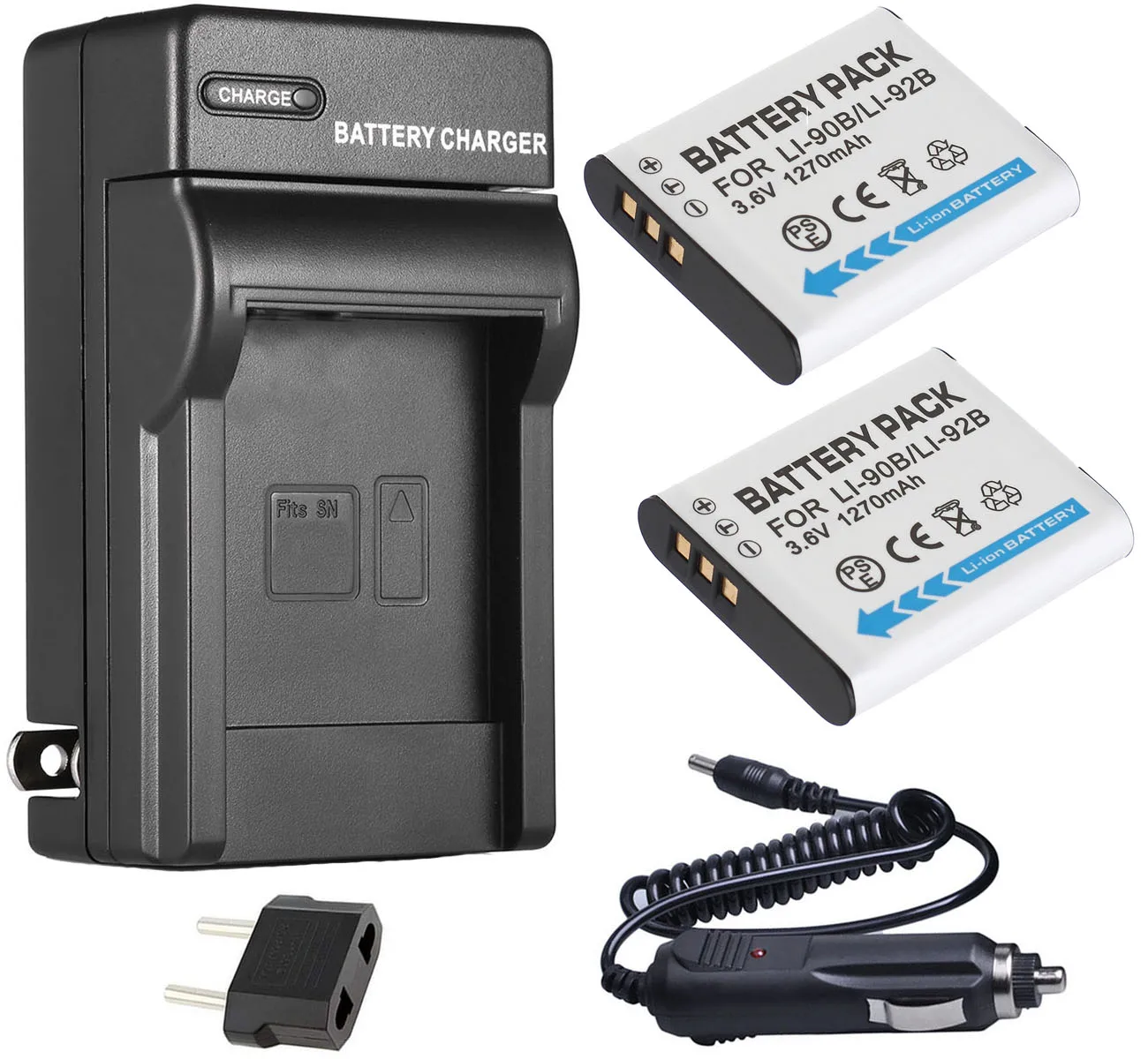 Батарея(2-Pack)+ зарядное устройство для литий-ионных аккумуляторов Olympus LI-90B, LI90B, LI-92B, LI92B - Цвет: 2B and Wall Charger